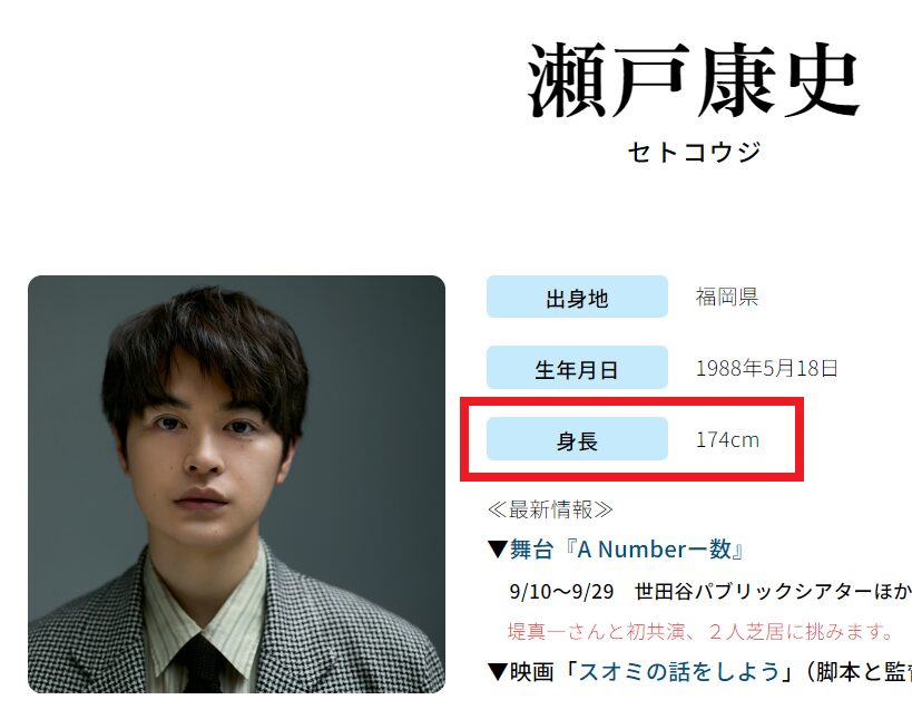 瀬戸康史さんの公式プロフィールより