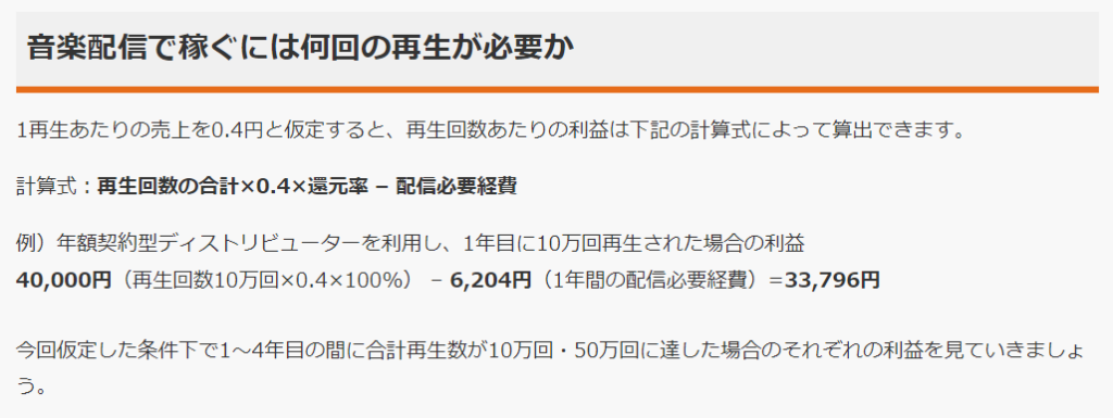 配信で収益の計算を分かりやすく解説しているサイトを参照